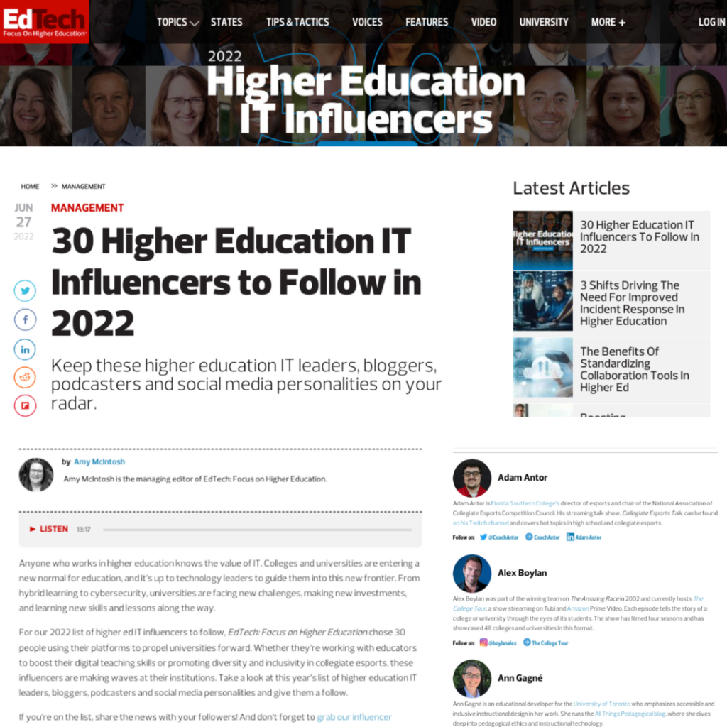 30 Higher Education IT Influencers to Follow in 2022